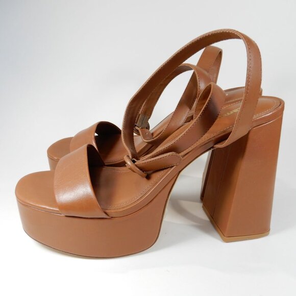 Larroude Dolly Block Heel Platform SANDALS Size 10 Brown Leather NEW $315 - Picture 7 of 16
